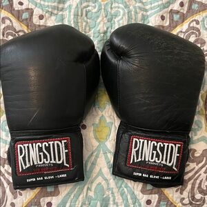 🔥RINGSIDE BLACK LEATHER SUPER BAG BOXING GLOVES